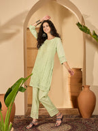Joban Fashion Embroidery Green Pure Cotton Cord Set | Grocsy