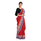 Exclusive Collection 100% Pure Cotton Red Tant Saree With Hand Weaving Work | Grocsy