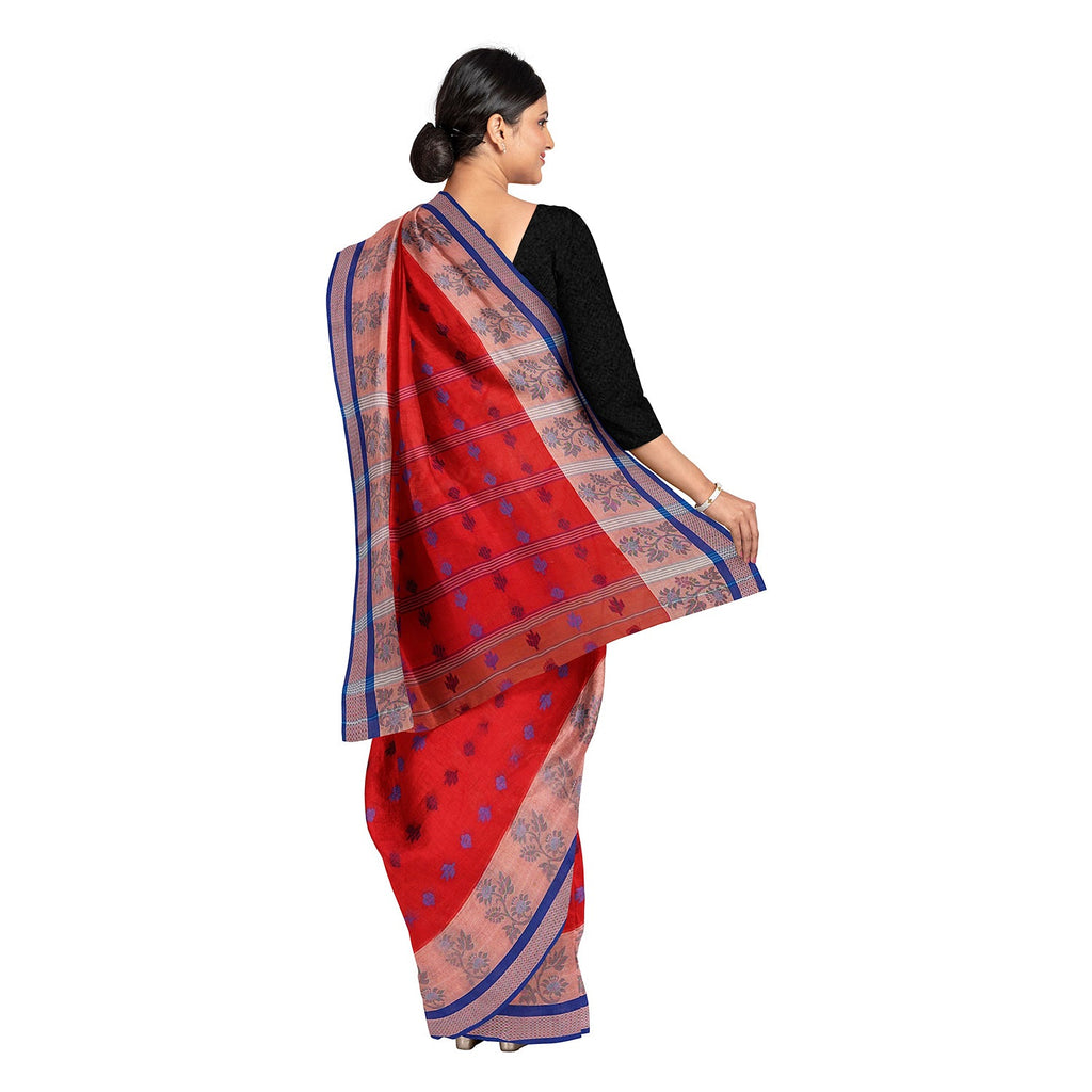 Exclusive Collection 100% Pure Cotton Red Tant Saree With Hand Weaving Work | Grocsy