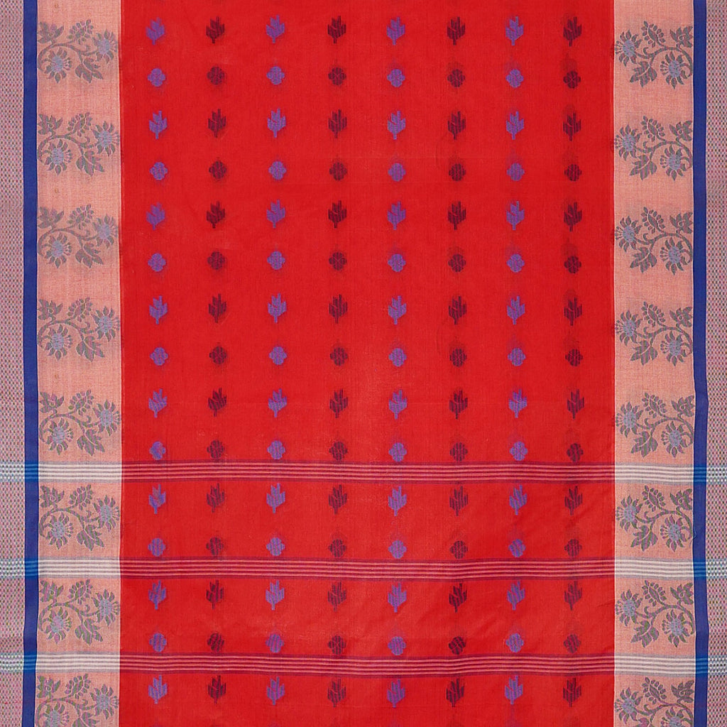 Exclusive Collection 100% Pure Cotton Red Tant Saree With Hand Weaving Work | Grocsy