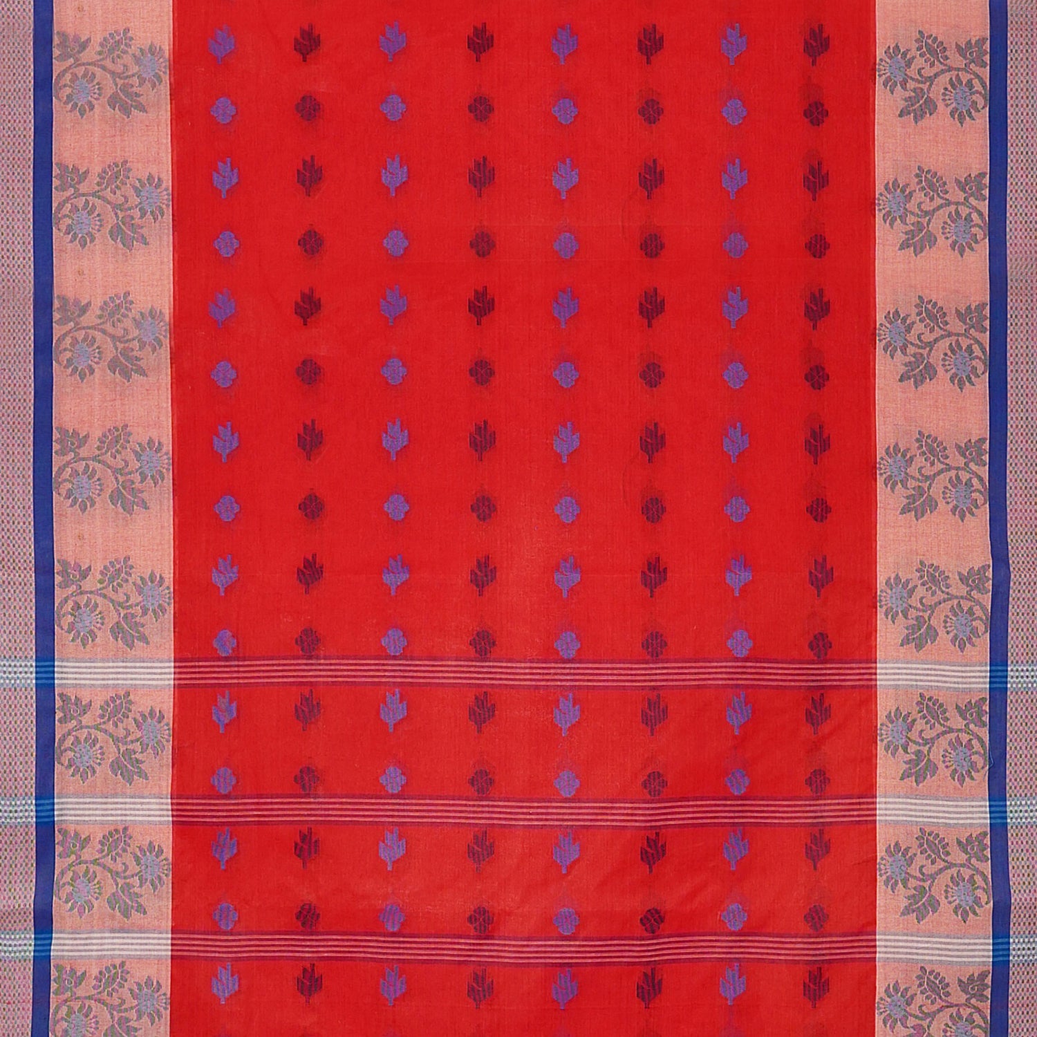 Exclusive Collection 100% Pure Cotton Red Tant Saree With Hand Weaving Work | Grocsy