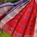 Exclusive Collection 100% Pure Cotton Red Tant Saree With Hand Weaving Work | Grocsy