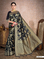 Vardha Beautiful Black Woven Banarasi Saree | Grocsy