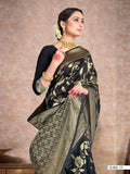 Vardha Beautiful Black Woven Banarasi Saree | Grocsy