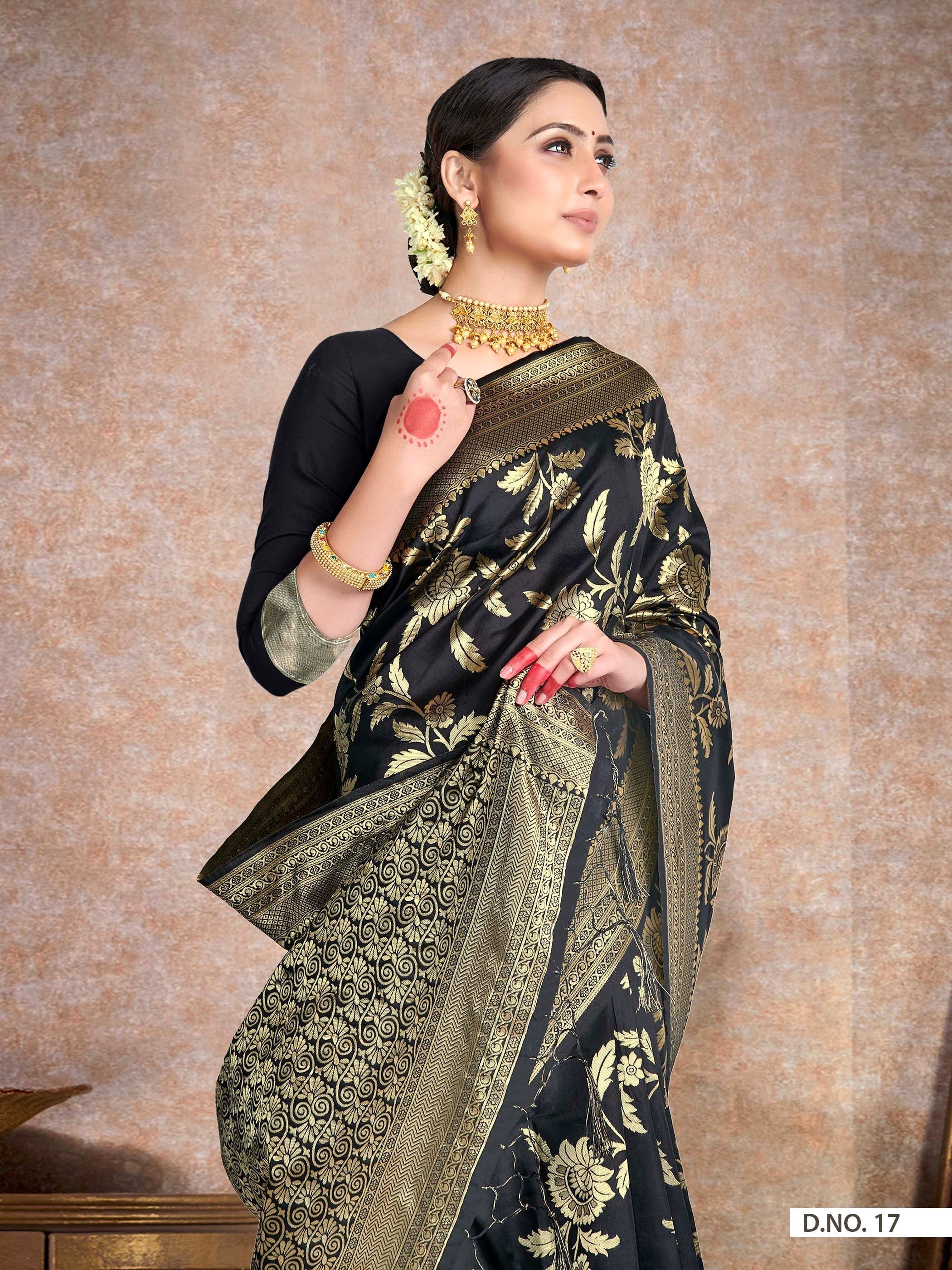 Vardha Beautiful Black Woven Banarasi Saree | Grocsy