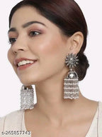 Tehzeeb Creations Women's Silver Colour Oxidised Earrings With White Pearl | Grocsy