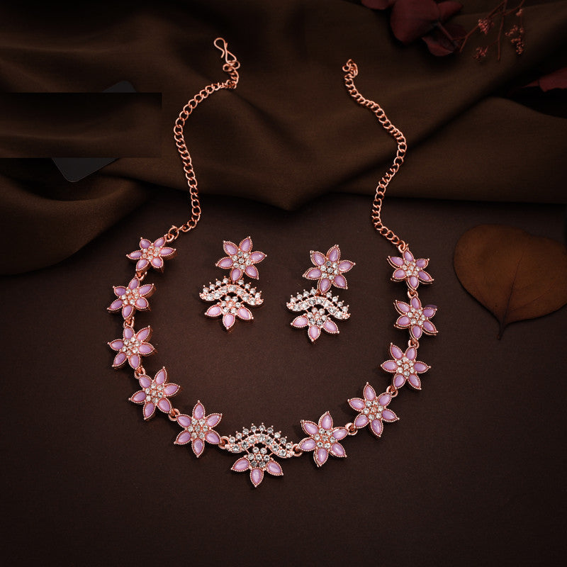 Tehzeeb Creations Lavender Colour Star Design Stone Studded Necklace With Earrings | Grocsy