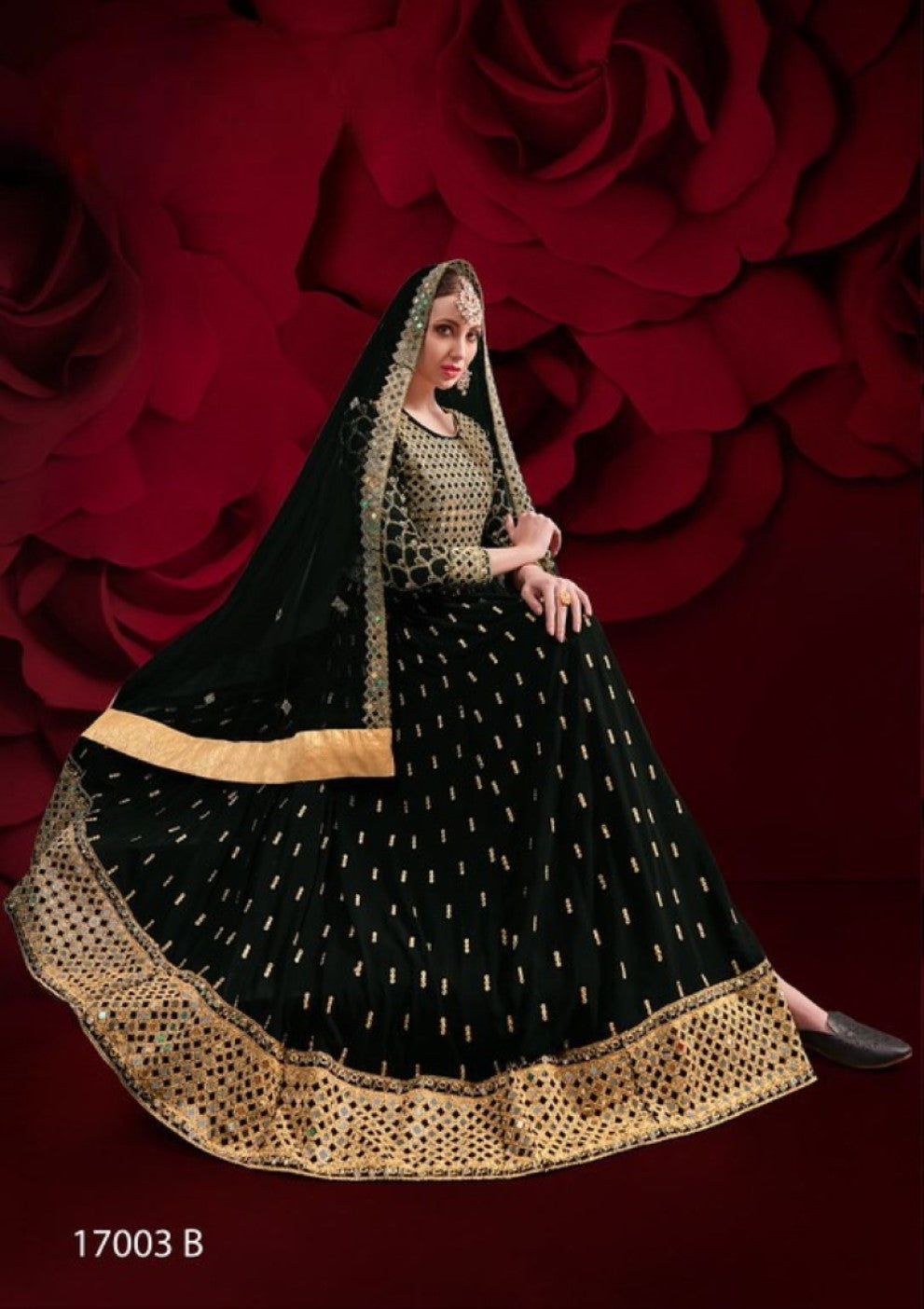 Anaita Black Silk Anarkali Suit With Embroidery & Stone Work | Grocsy