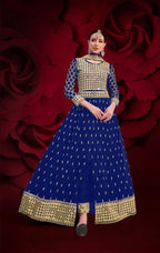 Anaita Navy Silk Anarkali Suit With Embroidery & Stone Work | Grocsy