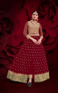 Anaita Red Silk Anarkali Suit With Embroidery & Stone Work | Grocsy