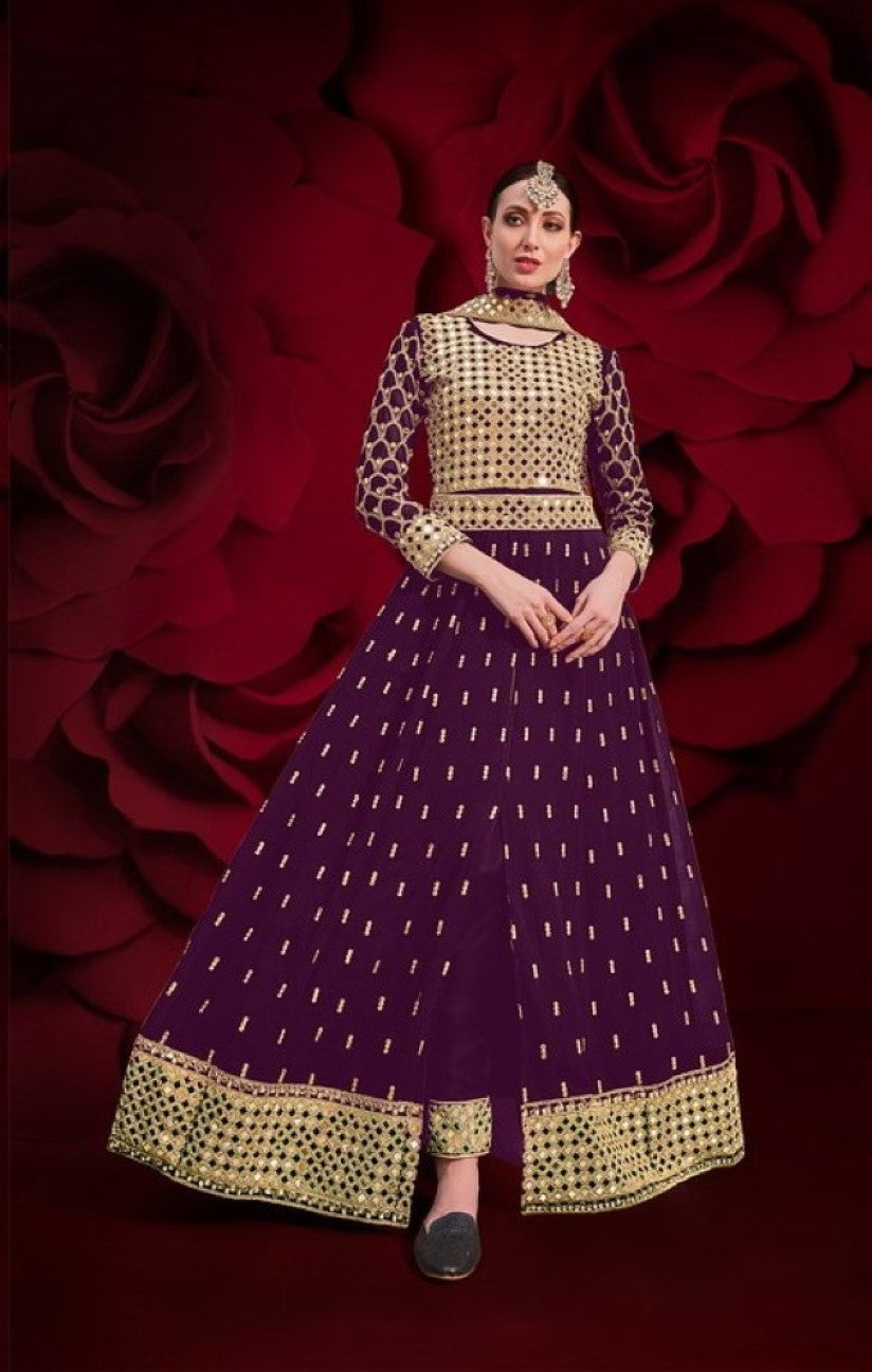 Anaita Purple Silk Anarkali Suit With Embroidery & Stone Work | Grocsy