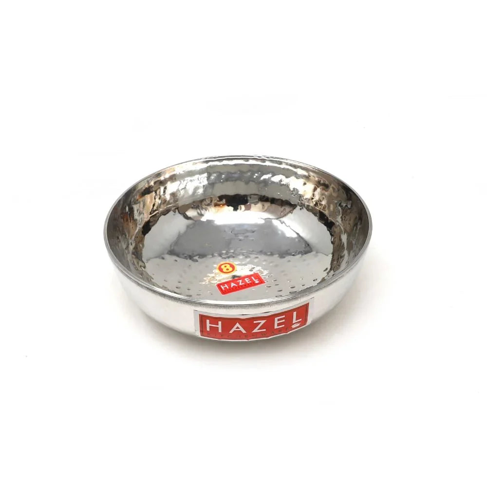 HAZEL Stainless Steel Kadai Without Handle | Hammered Tasra Kadhai, 700 ML | Grocsy