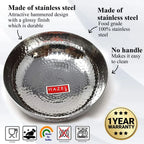 HAZEL Stainless Steel Kadai Without Handle | Hammered Tasra Kadhai, 700 ML | Grocsy