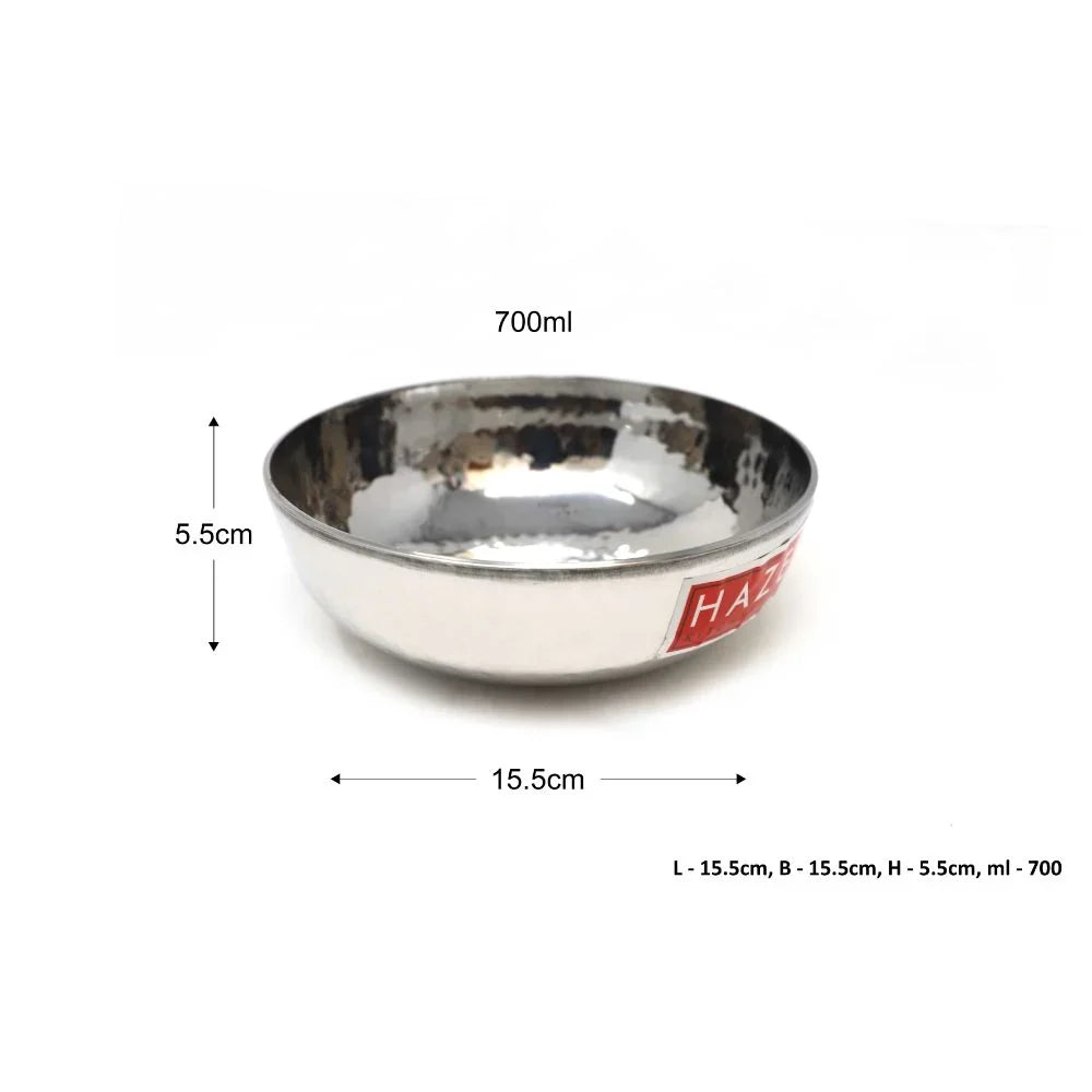 HAZEL Stainless Steel Kadai Without Handle | Hammered Tasra Kadhai, 700 ML | Grocsy