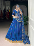 Lorenvalley Fashion Blue Georgette Bandhej Print and Embossed Design Lace with Gota Patti Touch Up Lehenga Choli with Dupatta | Grocsy