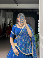 Lorenvalley Fashion Blue Georgette Bandhej Print and Embossed Design Lace with Gota Patti Touch Up Lehenga Choli with Dupatta | Grocsy