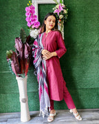 Jompers Women Maroon & Grey Solid Kurta with Trousers & Dupatta | Grocsy