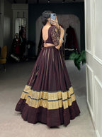Lorenvalley Fashion Black and Maroon Georgette Bandhej Print And Embossed Design Lace With Paper Mirror Lace And Gota Patti Touch Up Lehenga Choli with Dupatta | Grocsy
