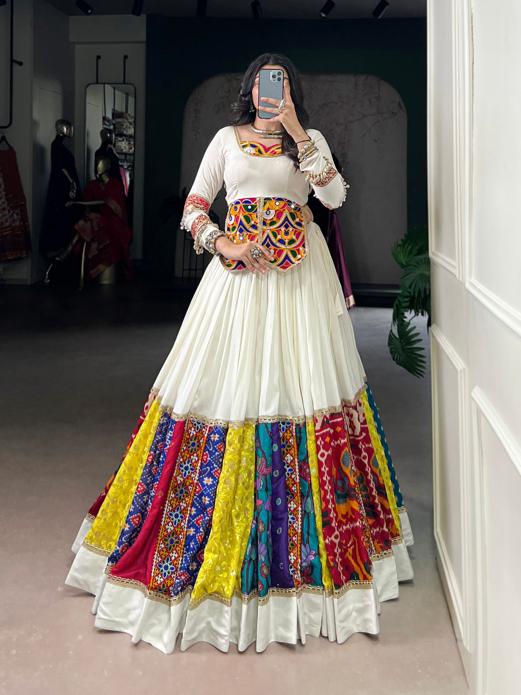 Lorenvalley Fashion White Pure Rayon Multi Colour Patch With Lace Touch Up Lehenga Choli | Grocsy
