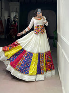 Lorenvalley Fashion White Pure Rayon Multi Colour Patch With Lace Touch Up Lehenga Choli | Grocsy