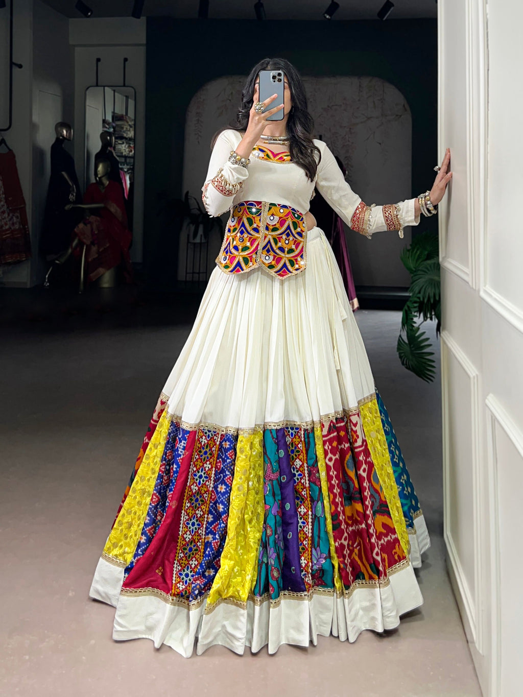 Lorenvalley Fashion White Pure Rayon Multi Colour Patch With Lace Touch Up Lehenga Choli | Grocsy