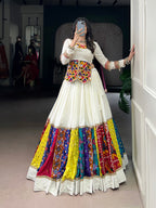 Lorenvalley Fashion White Pure Rayon Multi Colour Patch With Lace Touch Up Lehenga Choli | Grocsy
