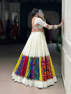 Lorenvalley Fashion White Pure Rayon Multi Colour Patch With Lace Touch Up Lehenga Choli | Grocsy