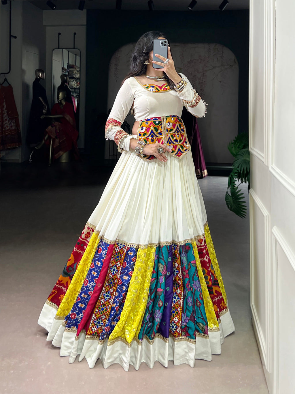 Lorenvalley Fashion White Pure Rayon Multi Colour Patch With Lace Touch Up Lehenga Choli | Grocsy
