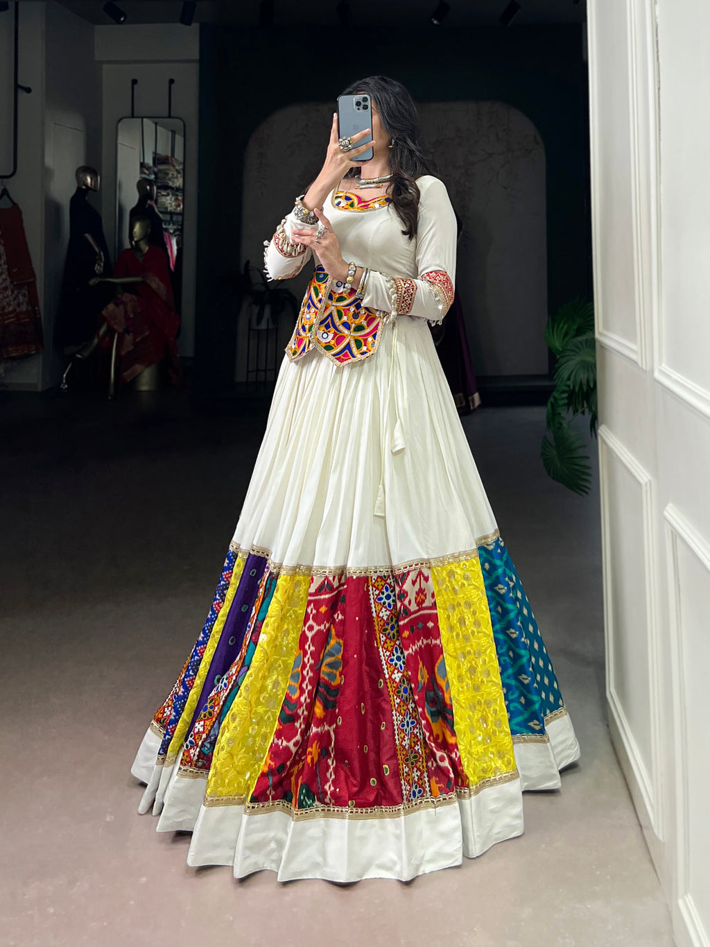 Lorenvalley Fashion White Pure Rayon Multi Colour Patch With Lace Touch Up Lehenga Choli | Grocsy