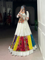 Lorenvalley Fashion White Pure Rayon Multi Colour Patch With Lace Touch Up Lehenga Choli | Grocsy