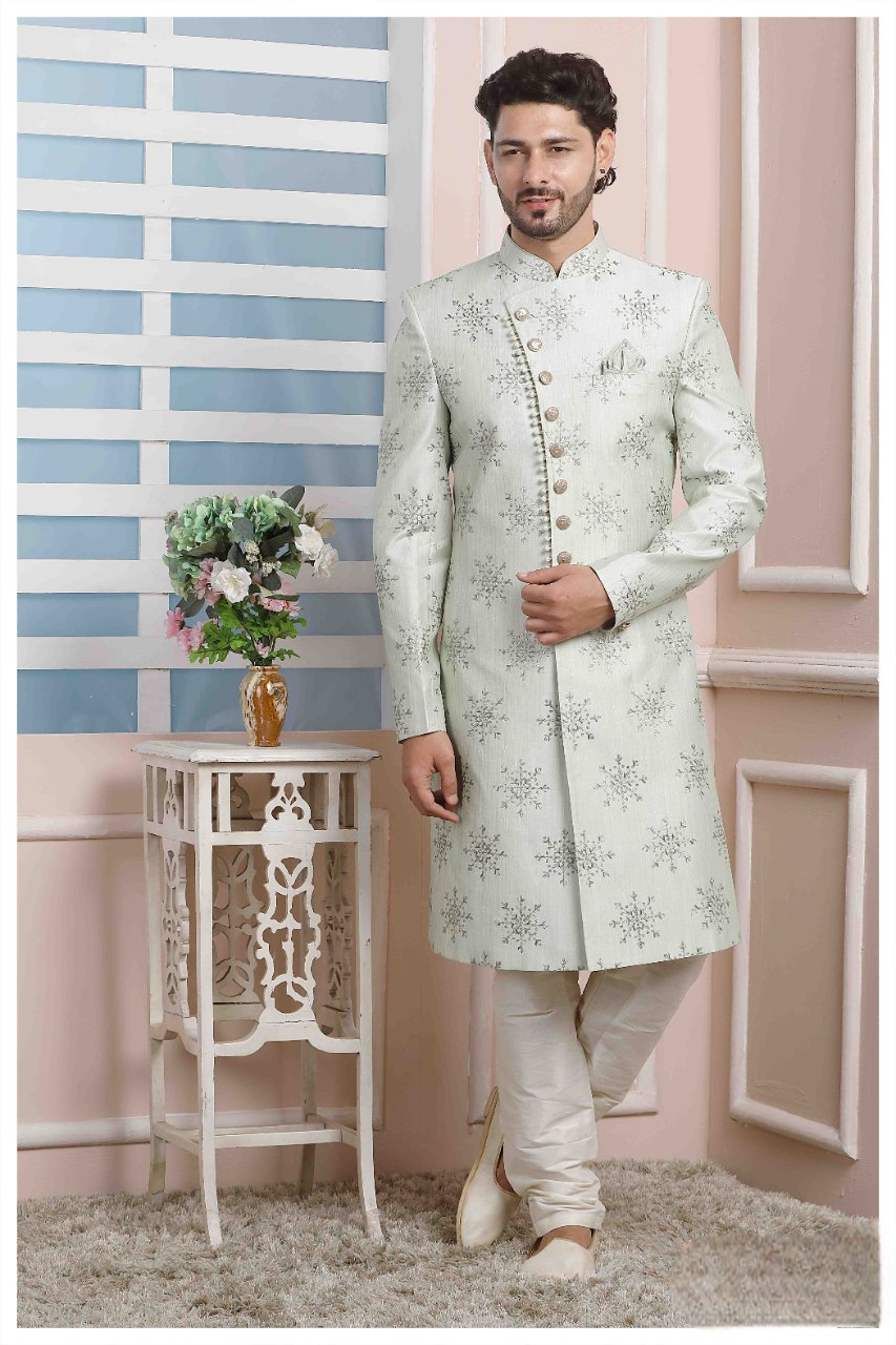 Raivat Ethnic Art Silk Thread Work Indo Western In Pista Green Colour | Grocsy