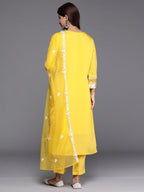 Indo Era Yellow Embroidered Straight Kurta Trousers With Dupatta set | Grocsy