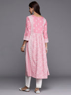 Indo Era Pink Printed A-Line Kurta | Grocsy