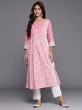 Indo Era Pink Printed A-Line Kurta | Grocsy
