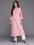 Indo Era Pink Printed A-Line Kurta | Grocsy