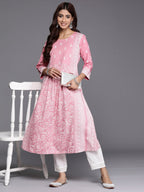 Indo Era Pink Printed A-Line Kurta | Grocsy