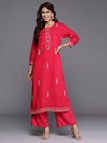 Indo Era Magenta Embroidered Straight Kurta | Grocsy