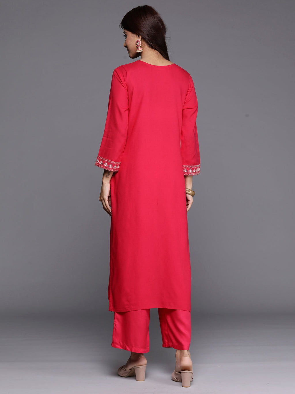 Indo Era Magenta Embroidered Straight Kurta | Grocsy