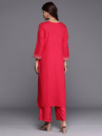 Indo Era Magenta Embroidered Straight Kurta | Grocsy