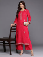 Indo Era Magenta Embroidered Straight Kurta | Grocsy
