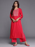 Indo Era Magenta Embroidered Straight Kurta | Grocsy