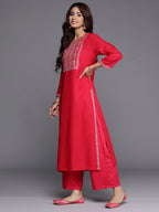 Indo Era Magenta Embroidered Straight Kurta | Grocsy