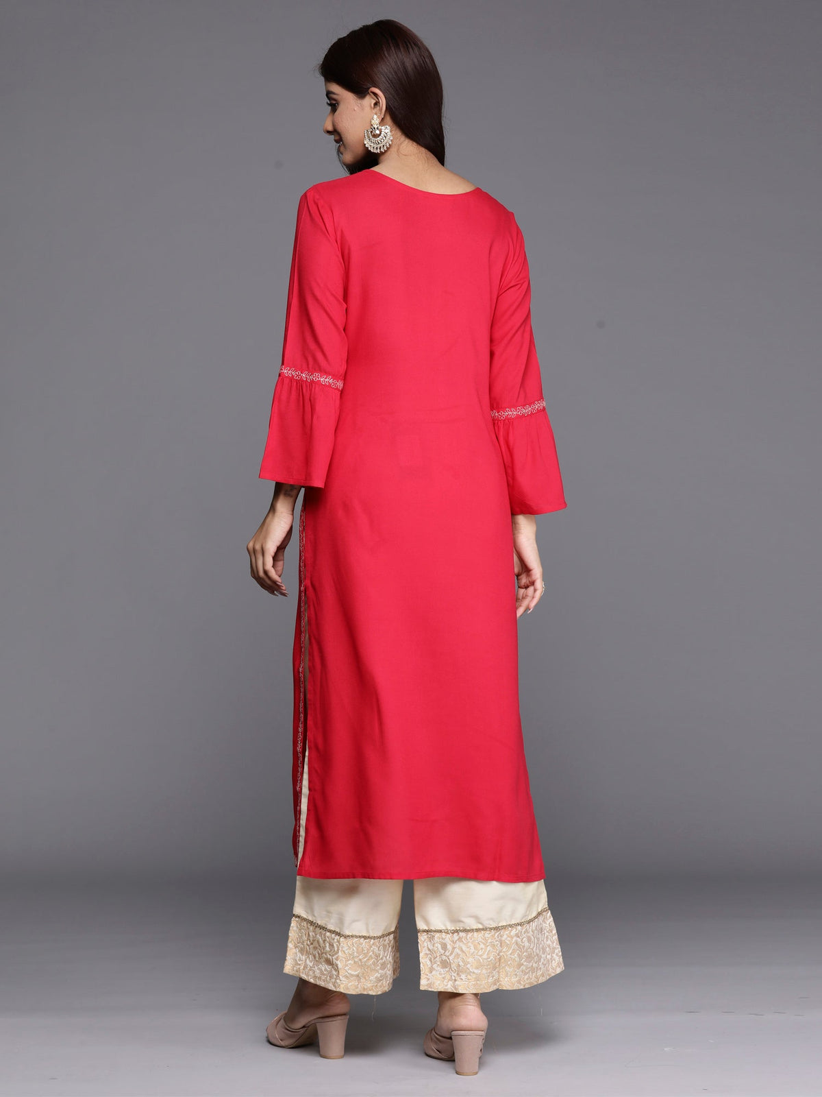 Indo Era Magenta Embroidered Straight Kurta | Grocsy