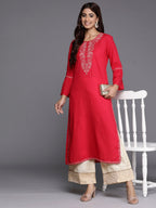 Indo Era Magenta Embroidered Straight Kurta | Grocsy