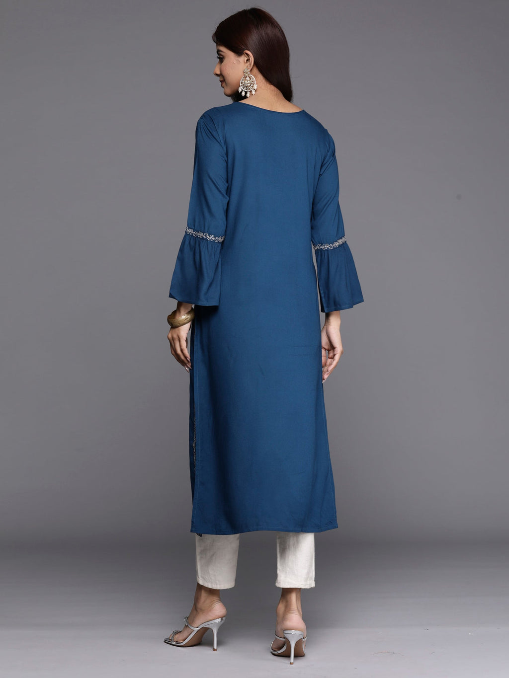 Indo Era Teal Embroidered Straight Kurta | Grocsy