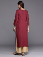 Indo Era Burgundy Embroidered Straight Kurta | Grocsy