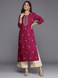 Indo Era Burgundy Embroidered Straight Kurta | Grocsy
