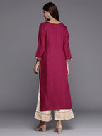 Indo Era Burgundy Embroidered Straight Kurta | Grocsy