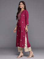 Indo Era Burgundy Embroidered Straight Kurta | Grocsy