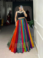 Lorenvalley Fashion Multicolor Pure Rayon Printed With Gota Patti Touch Up Lehenga Choli | Grocsy